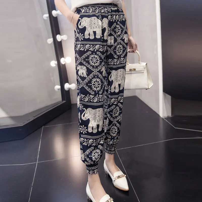 Женские шаровары с высокой талией свободные повседневные штаны принтом в стиле