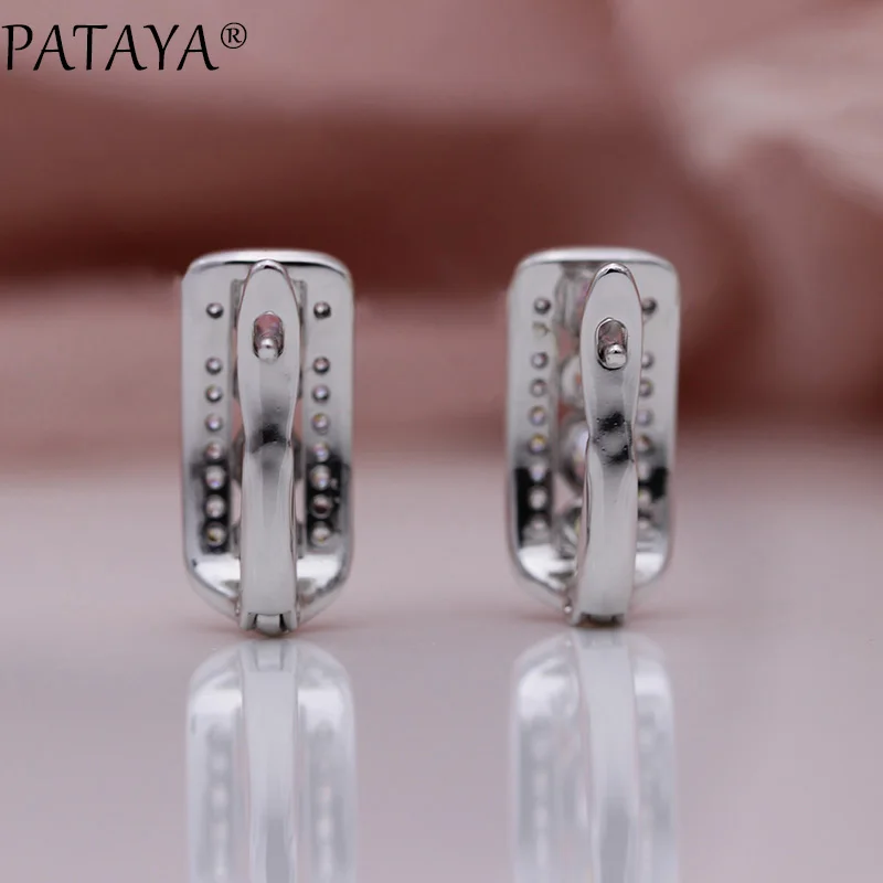 PATAYA, новинка, полые разноцветные висячие серьги, белое золото, Круглый Овальный натуральный циркон, Женские уникальные модные ювелирные изделия, вечерние серьги, подарок