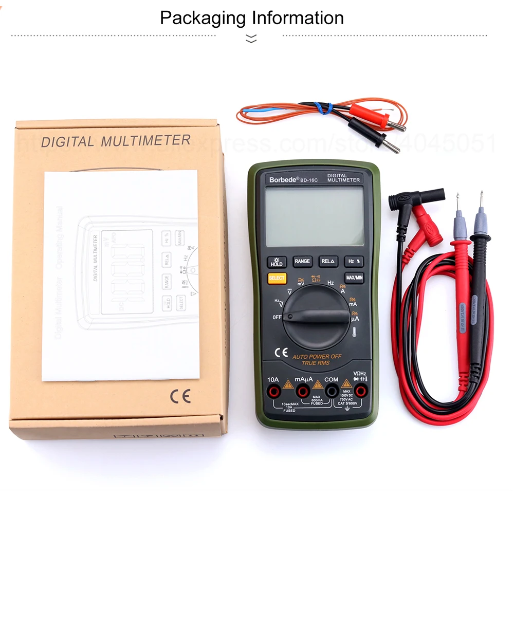 Borbede Auto Digital Multimeter Range BD-16C of 6000 Counts AC DC Resistance Temperature Capacitance True RMS Diode Tester