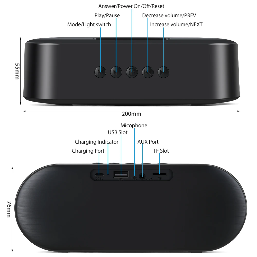 Bluetooth Колонка TOPROAD портативная 10 Вт с поддержкой TF AUX USB|Портативные колонки| |