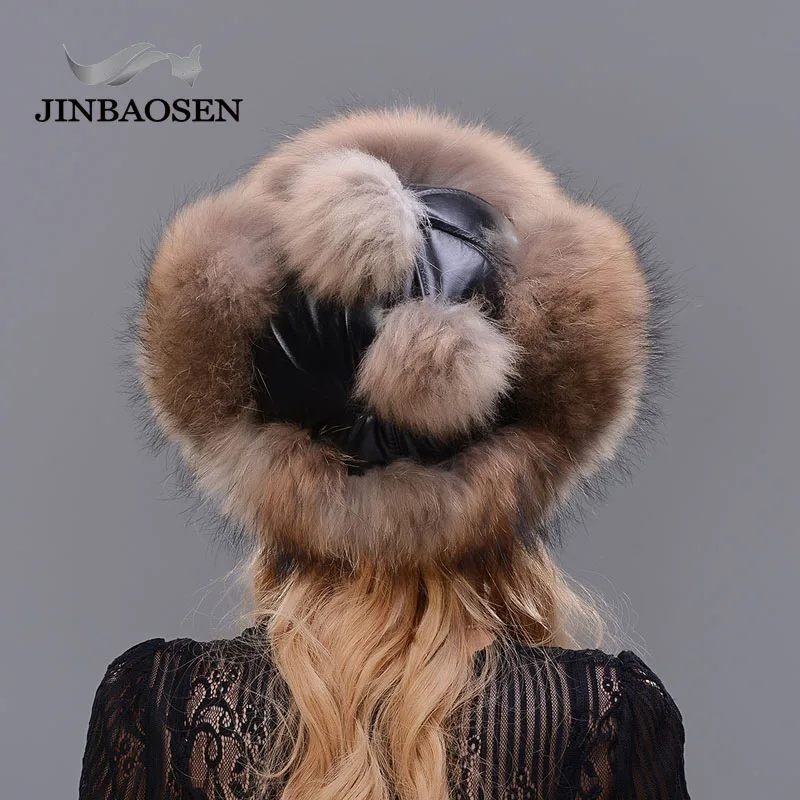 Меховая шапка JINBAOSEN для русских девушек зимняя кожаная с мехом и меховыми