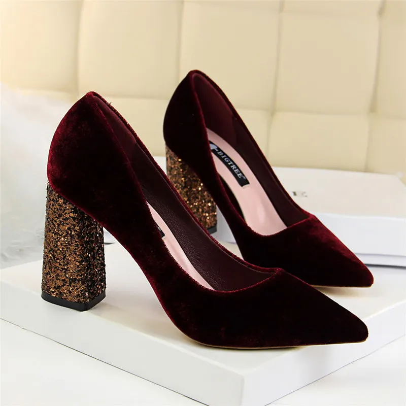Фетиш на высоком каблуке; женская свадебная обувь; zapatos mujer tacon; итальянские туфли-лодочки; Роскошная Брендовая женская обувь; шикарные туфли на квадратном каблуке - Цвет: 1