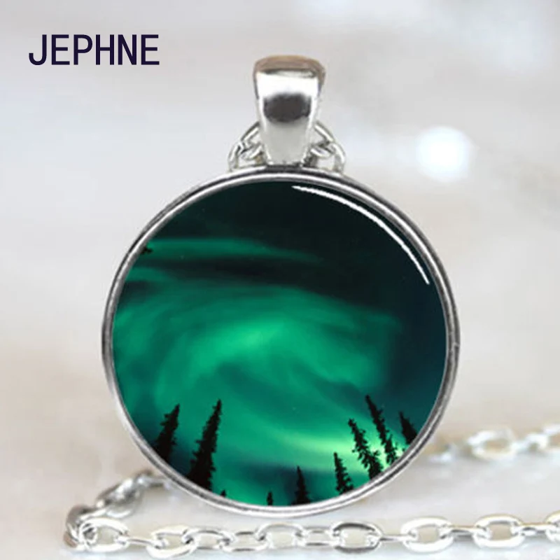 JEPHNE бренд 1 шт стеклянный касошон ожерелье ночное небо Аляски Авроры Borealis фото