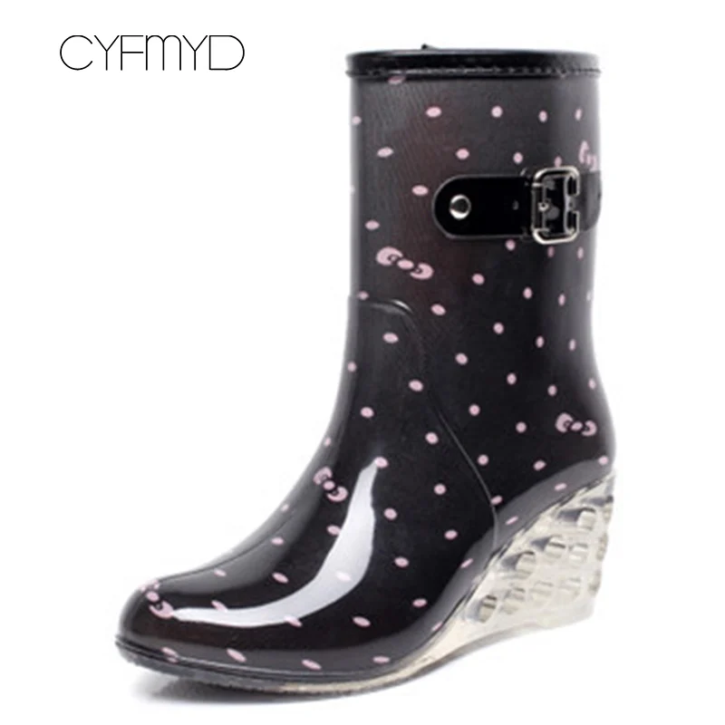 Black and pink Непромокаемые сапоги; однотонные Сапоги на молнии; женская повседневная обувь в клетку; женские водонепроницаемые резиновые сапоги; модные женские сапоги; большие размеры 36-40 - Цвет: Black and pink