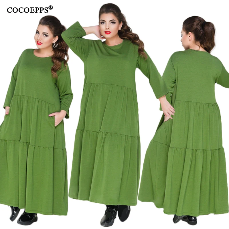 COCOEPPS новые свободные 5XL 6XL плюс размер платье женское однотонное с длинным