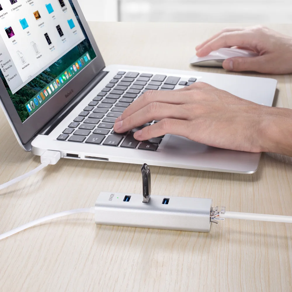 Anker Unibody 3 порта USB 0 и гигабитный Ethernet концентратор 1 фута кабель [Ethernet порт RTL8153