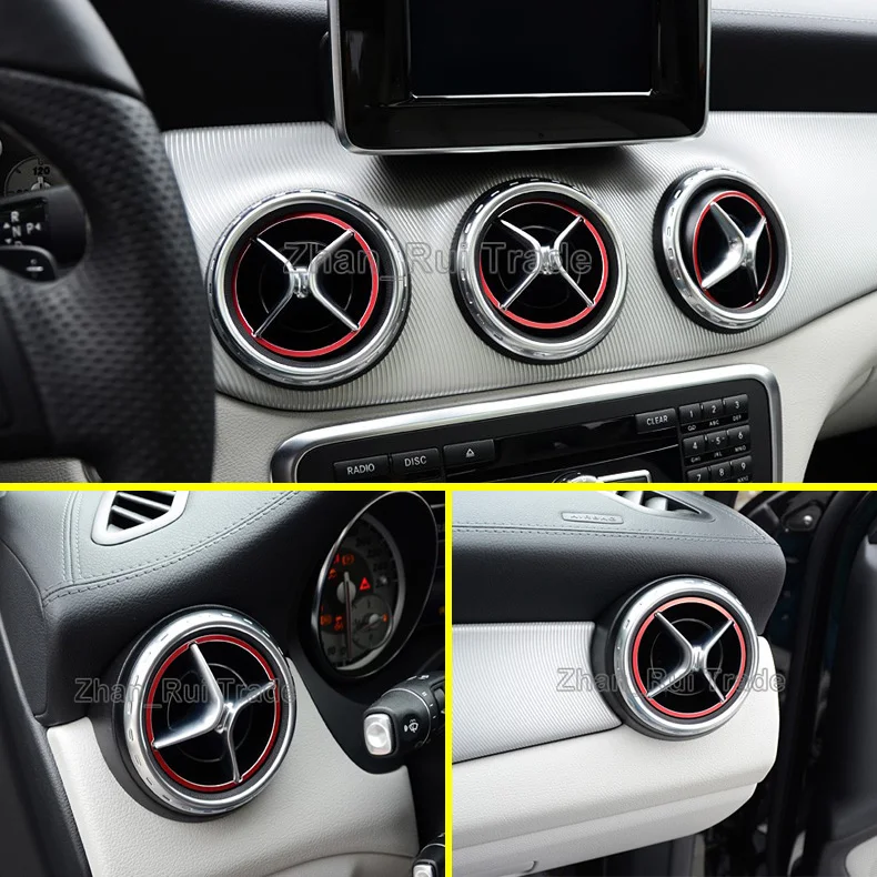 

For Benz CLA C117 W117 2014 2015 2016 Aluminium Alloy Air Vent Outlet Ring Cover Red 5Pcs Car Accessories Stickers W4