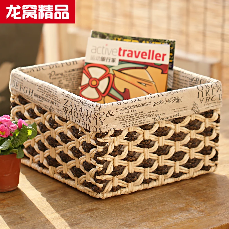 

Straw Braid Desktop Storage Basket Rustic Decoration Storage Box Finishing Box Vintage Clothes Storage Basket