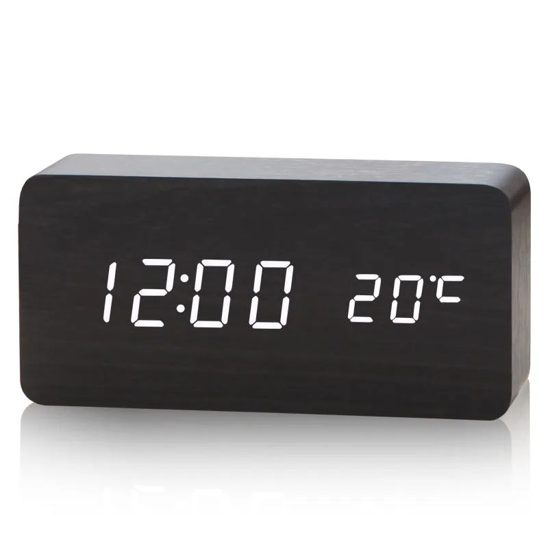 Cube Wooden Clock Voice Control Digital alarm clock snooze led light clock Electronic table Watch Nixie Wood Bedside Alarm Clock