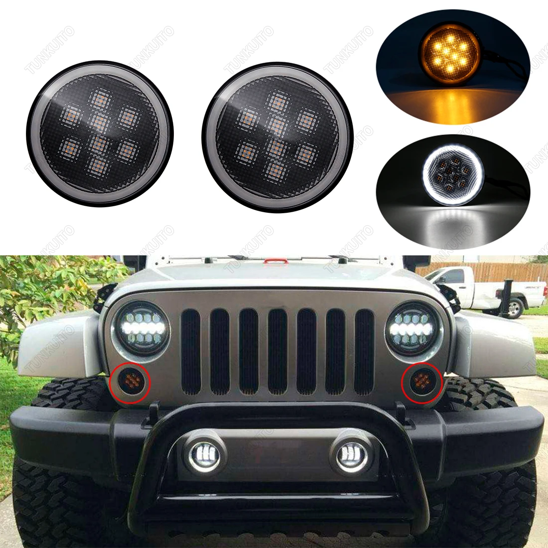 

2 PCS Smoke Lens Yellow Turn Signal Lamp with Day Trip for Jeep Wrangler Amber Front Fender Flares Parking Turn Lamp Bulb