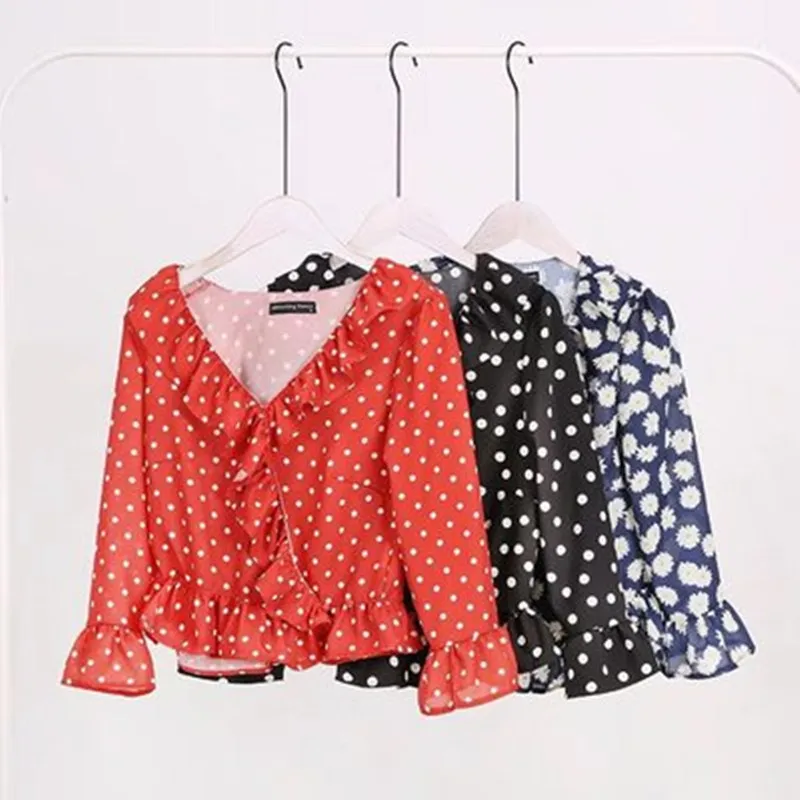 Женские рубашки с v образным вырезом и принтом сексуальные винтажные шифоновые