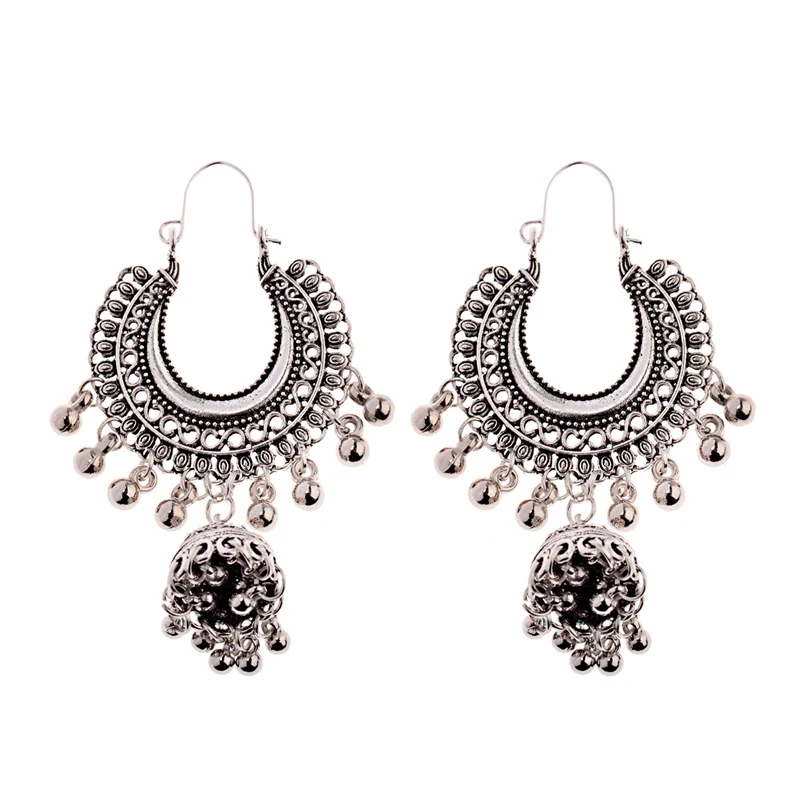 Silver DOUVEI капли воды турецкие винтажные Jhumka висячие серьги женские серебряные золотые колокольчики кисточкой этнические индийские турецкие ювелирные изделия Bijoux - Окраска металла: Silver