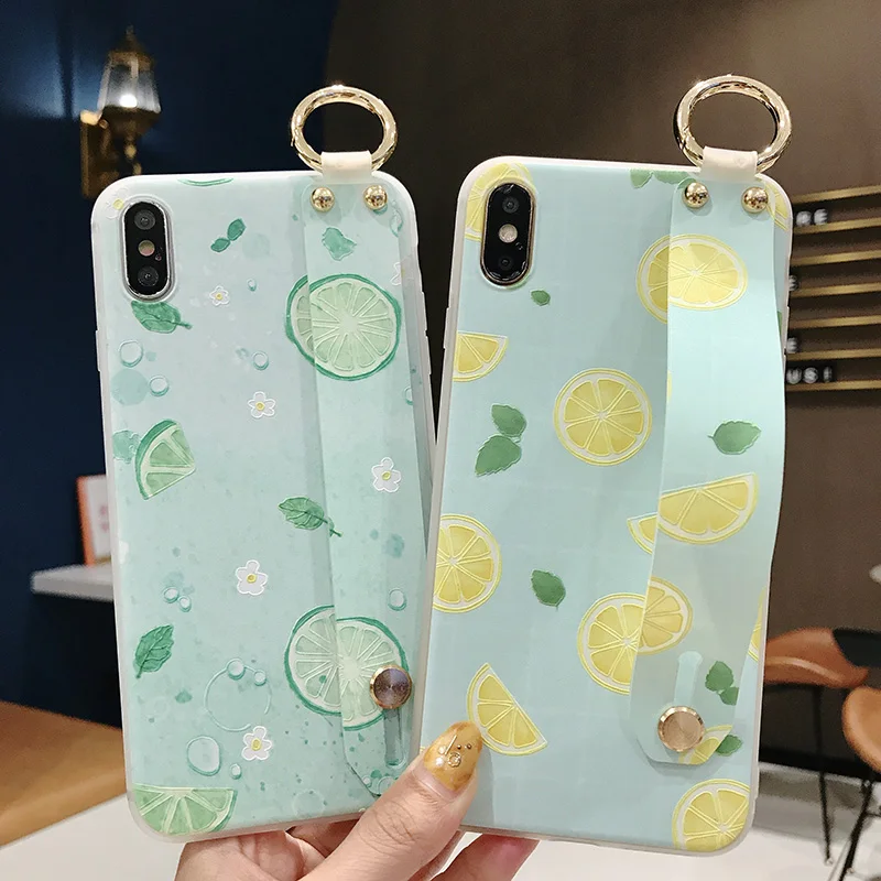 fundas wrist strap hand band case for xiaomi mi 9 mi9 fruits lemon soft tpu back cover on 8 mi8 stand coque |