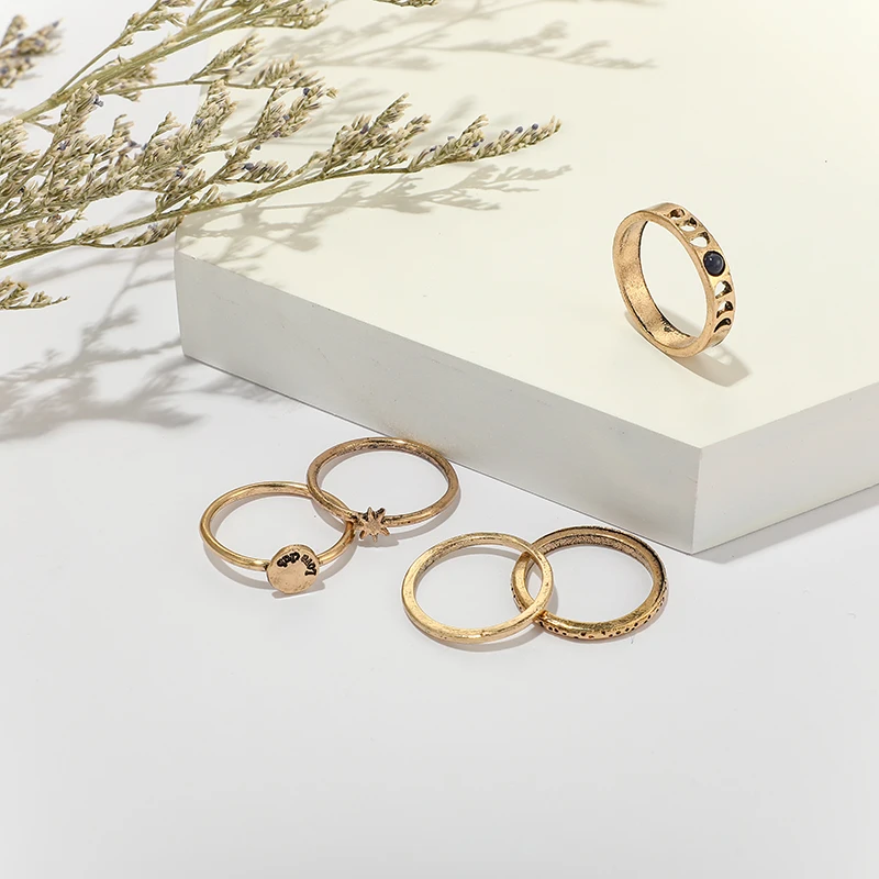 Docona Factory Price New Arrival Gold Color Round Star Hollow Shape Design Finger Rings For Women Ladies Jewelry Gift 3778 | Украшения и
