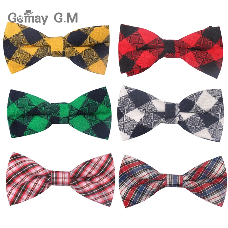 New Plaid Bow ties For Children Baby Neckwear Adjustable Tuxedo Boys Girls Bow Tie For Party Causal Cotton Bowties