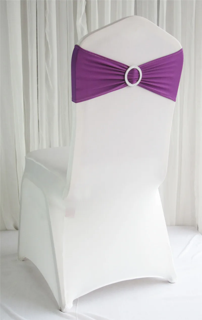 

Бесплатная доставка, фиолетовая эластичная повязка на стул из спандекса с пластиковой пряжкой/Эластичный стул из лайкры, Sash для свадебной в...