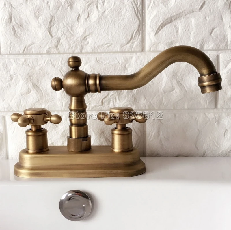 

Classic Antique Brass 4" Centerset Bathroom Basin Mixer Sink Faucet Taps Swivel Spout Faucets Deck Mounted Wan063