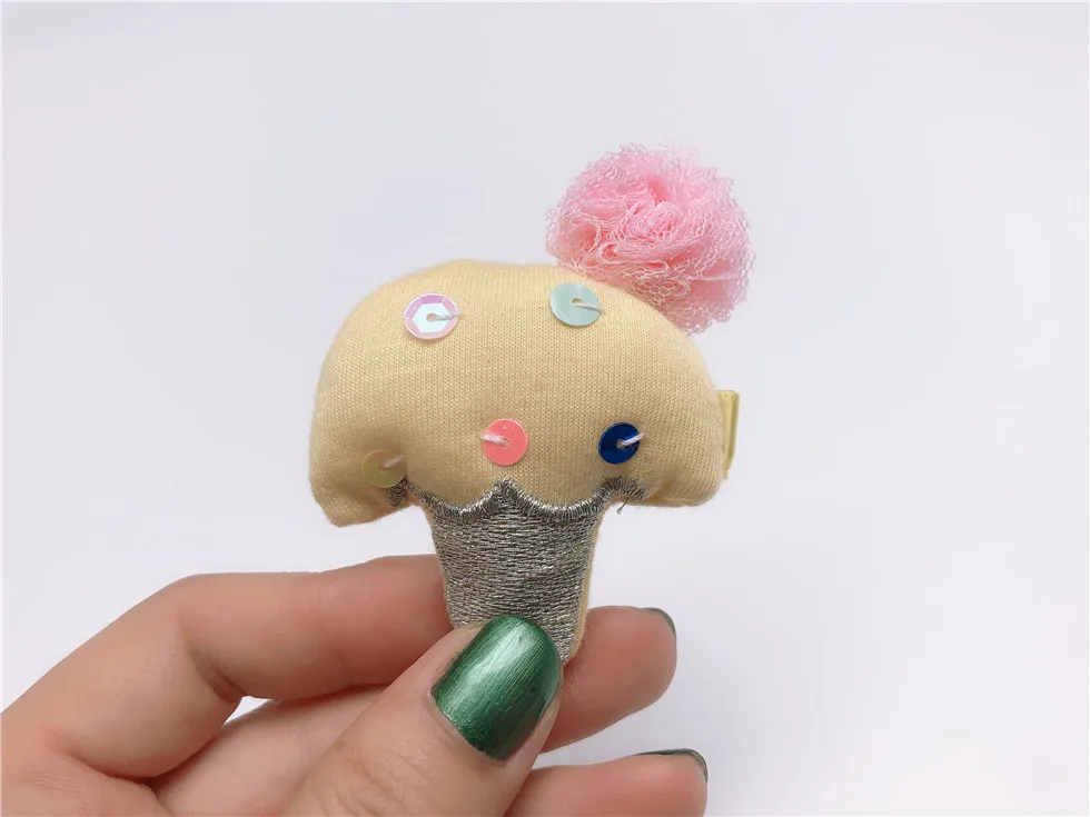 

24pcs ins Fashion Cute Gauze Pom Pom Ice Cream Hairpins Solid Cartoon Hair Clips Princess Headwear Boutique Hair Accessories