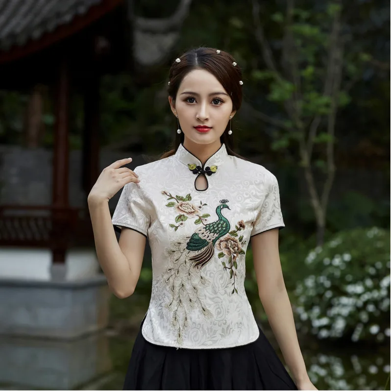 Sheng Coco женские топы с вышивкой Феникса китайские модифицированные рубашки Cheongsam