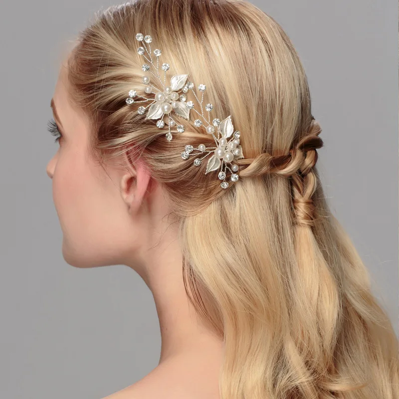 Wedding Women Bridal Crystal Pearl Hairpin Stick Hair Clip Accessories Bride Headdress Purely Handmade Leaf Needle | Украшения и