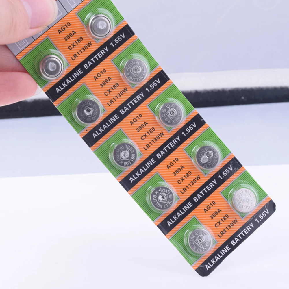 Щелочные батарейки AG10 LR54 LR1130 L1131 1,55 389, 10 шт., 189 в, Кнопочная ячейка, монета для часов, часов, калькуляторов, компьютеров