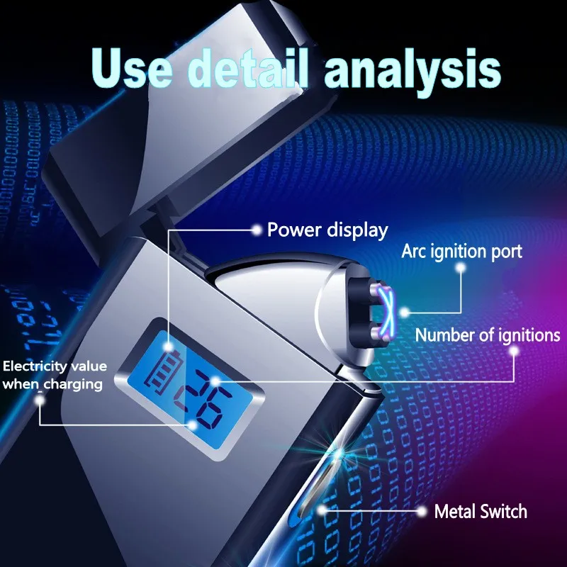 Новейший светодиодный цифровой дисплей USB Зажигалка для сигарет металлическая