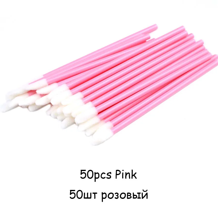50pcs Pink Одноразовые кисточки для губ кисти 50 шт. щетка для очистки ресниц Инструменты для удаления макияжа губная помада губная палочка-аппликатор для блеска инструмент кисть для губ - Цвет: 50pcs Pink