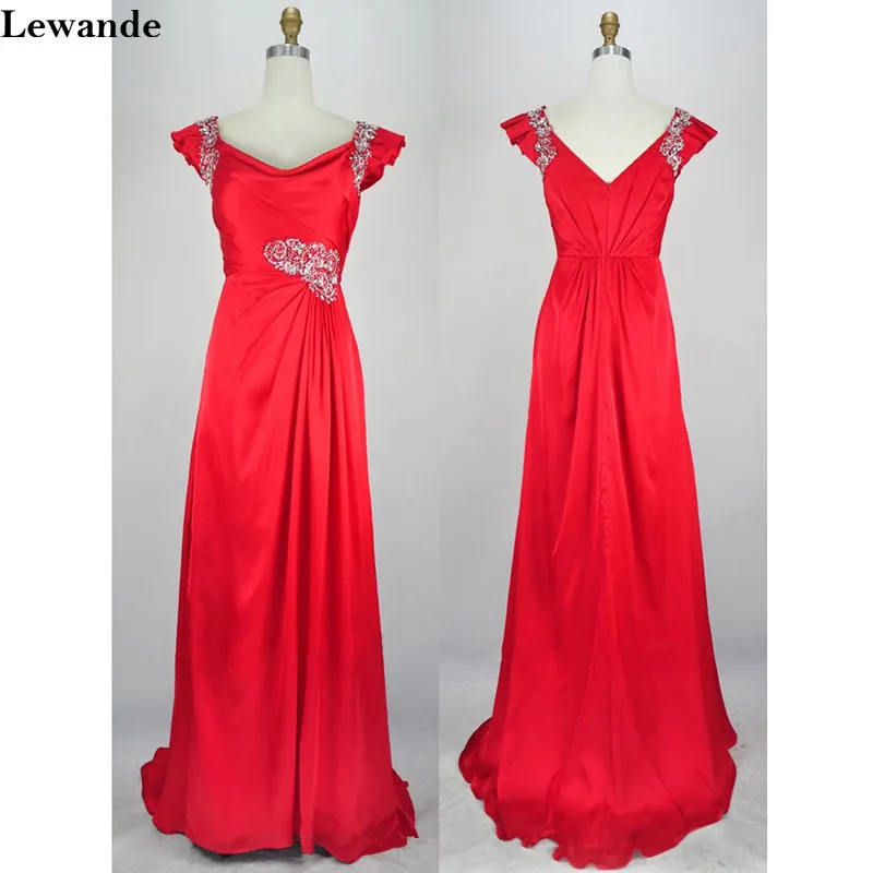Lewande Рукавов-line Scoop Шеи Красное Шифоновое длиной до пола Оборками Бисероплетение