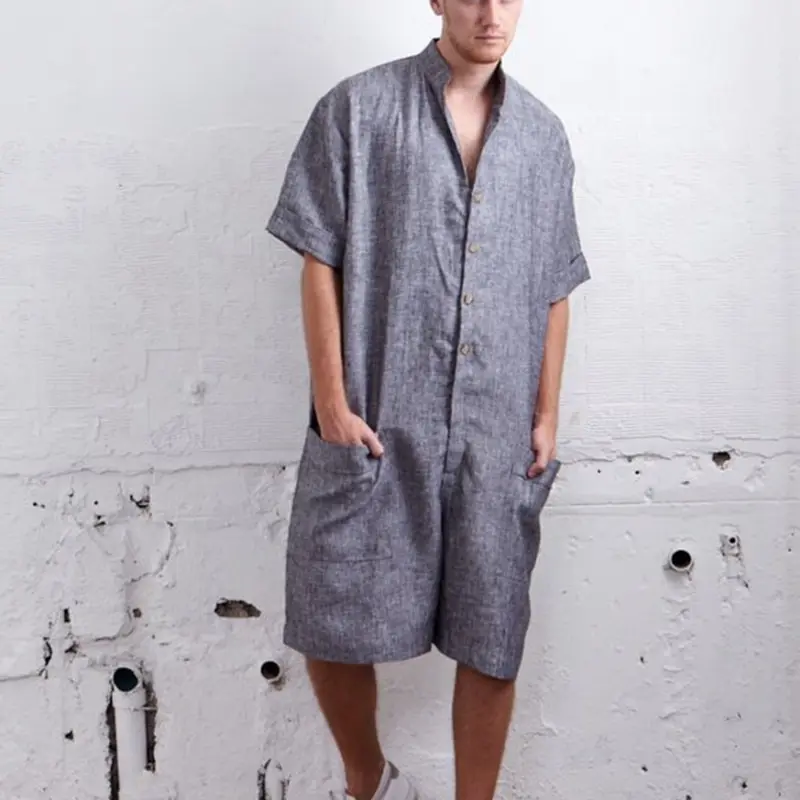 Мужской комбинезон CYSINCOS винтажный свободный хлопковый с рукавом три четверти на