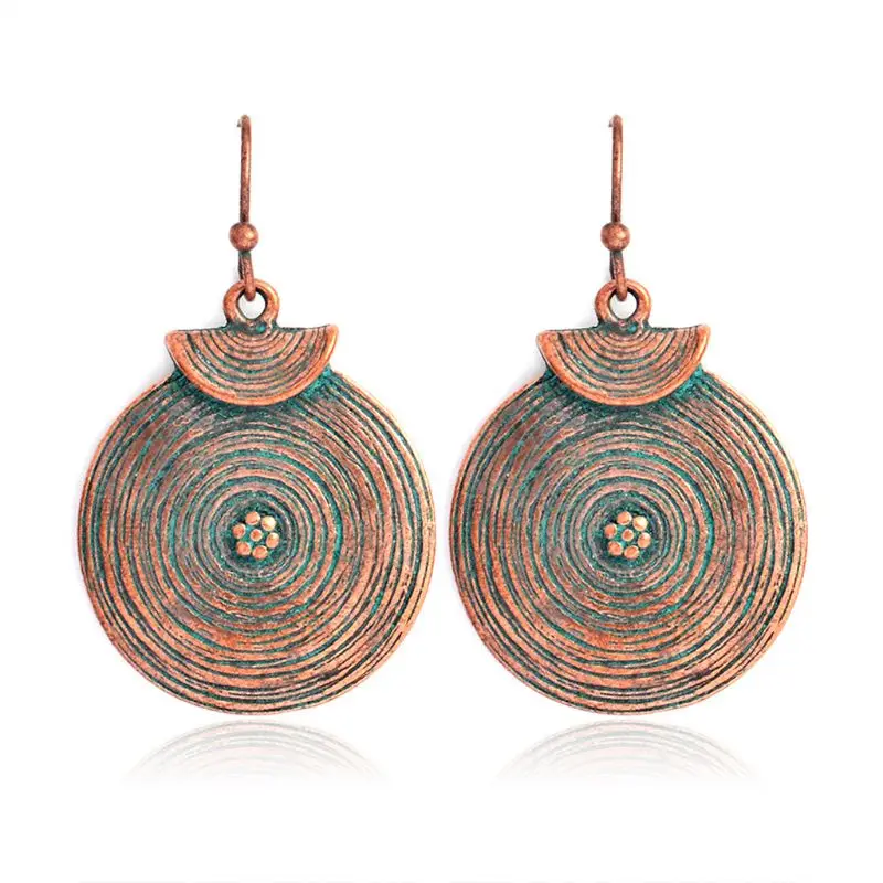 

Retro Spiral Texture Disc Water Ripple Earrings Bronze Ethnic Fashion Jewelry
