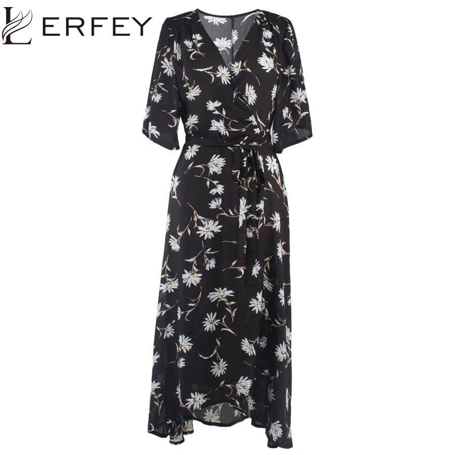 Женское винтажное платье LERFEY длинное пляжное с цветочным принтом и треугольным