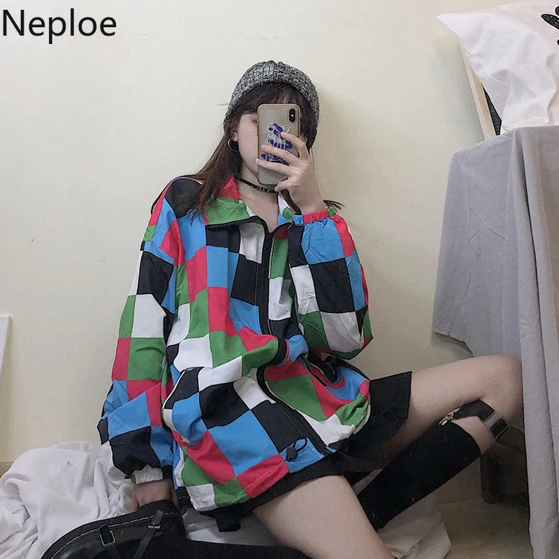 Осенняя свободная клетчатая куртка для влюбленных Neploe повседневная одежда с