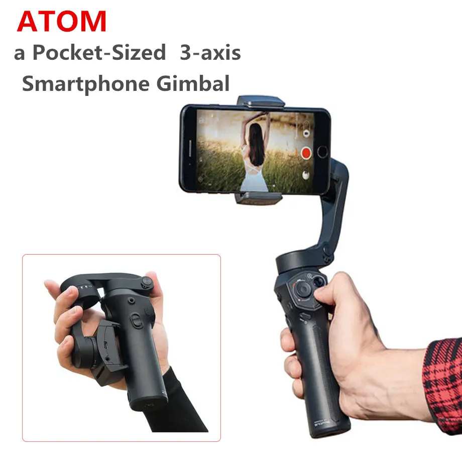 Atom 3 оси складной карманный ручной Gimbal селфи стабилизатор телефона для iPhone samsung
