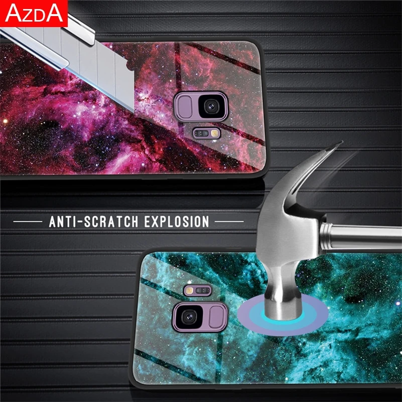 Звездное небо закаленное Стекло чехол для samsung Galaxy A30 A40 A50 A70 M10 M20 J4 J6 J5 J7 S8 S9 S10 плюс A6 A7 A8 A9 крышка