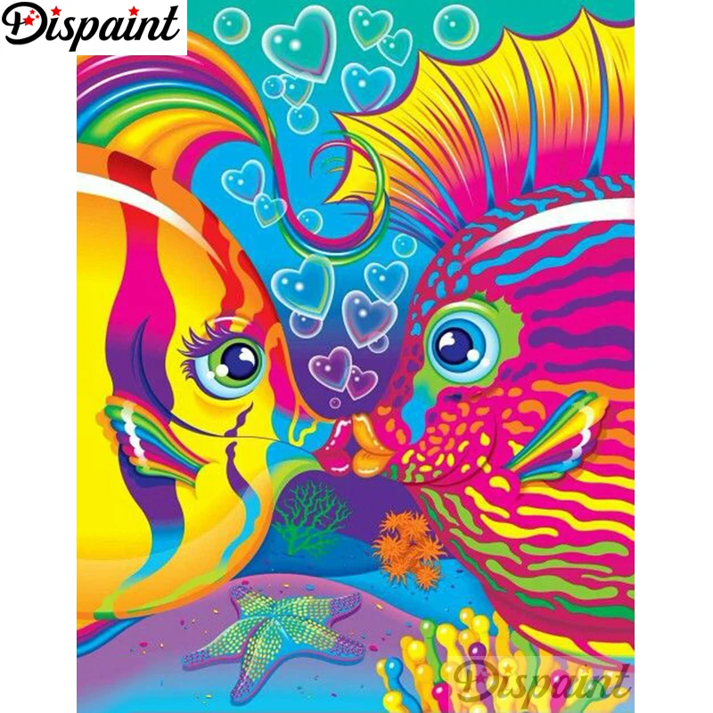 

Dispaint Full Square/Round Drill 5D DIY Diamond Painting "Cartoon fish couple" 3D Embroidery Cross Stitch Home Decor Gift A12651