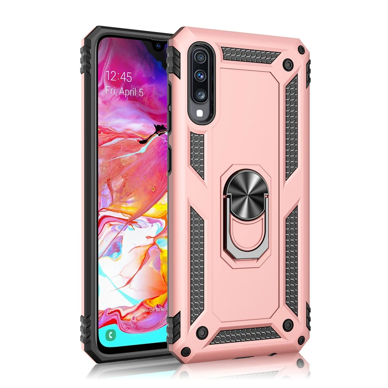 Гибридный Силиконовый Пластик 2 In1 бронированный чехол для samsung Galaxy A70 A60 A50 A40 A30 A20 A10 A80 A90 A10S A20S Чехол-держатель с кольцом - Цвет: rose gold