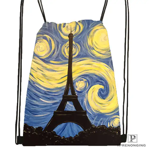 Drawstring Backpack На заказ Винсента Ван Гога Звездная ночь шнурок рюкзак сумка милый рюкзак дети ранец(черная спина) 31x40 см#180531-03-52 - Цвет: Drawstring Backpack