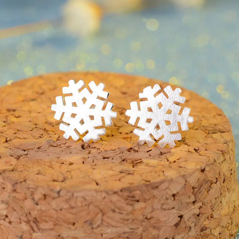 Tisvina Free Shipping Snowflake Stud Earrings for Women 100% Genuine 925 Sterling Silver Earring Jewelry Christmas Gifts Fashion | Украшения