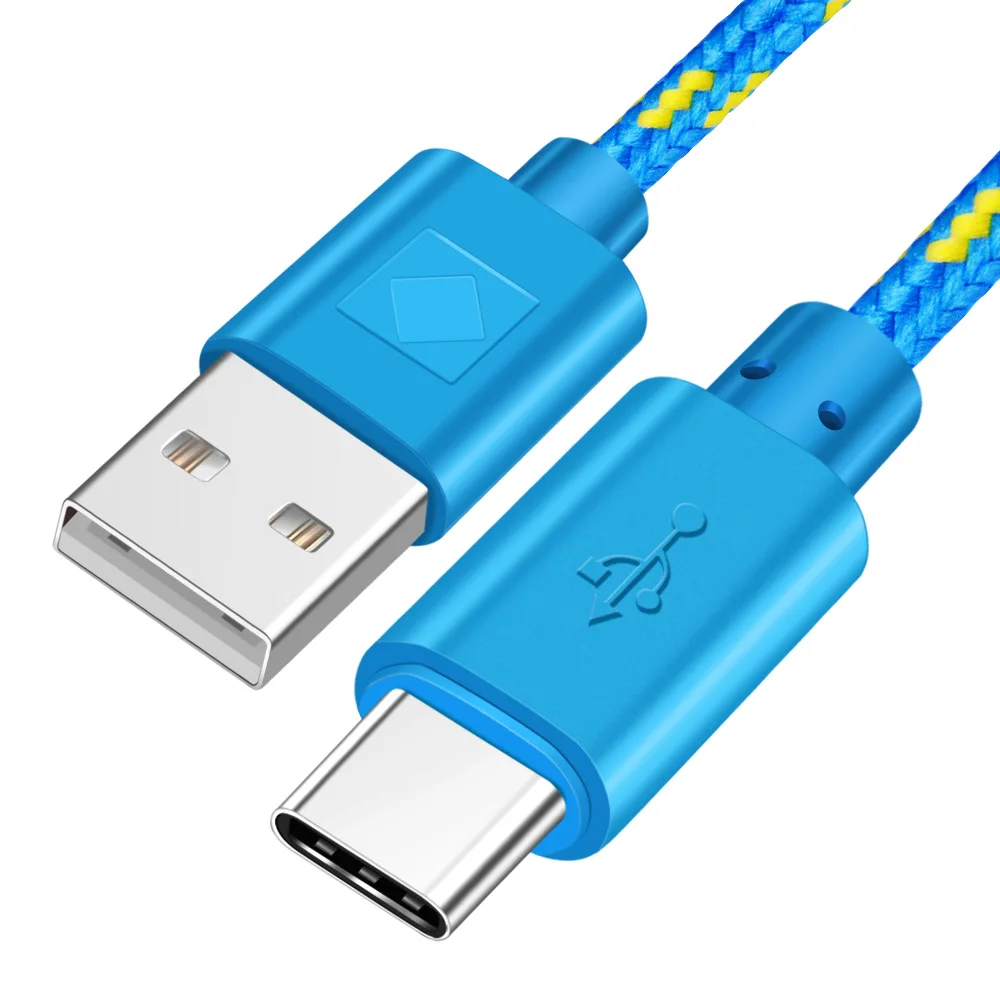 Blue Олаф нейлоновый Плетеный usb type C кабель 1 м 2 м 3 м Синхронизация данных Быстрая зарядка USB C кабель для samsung S9 S10 Xiaomi mi9 mi8 huawei type-c - Цвет: Blue