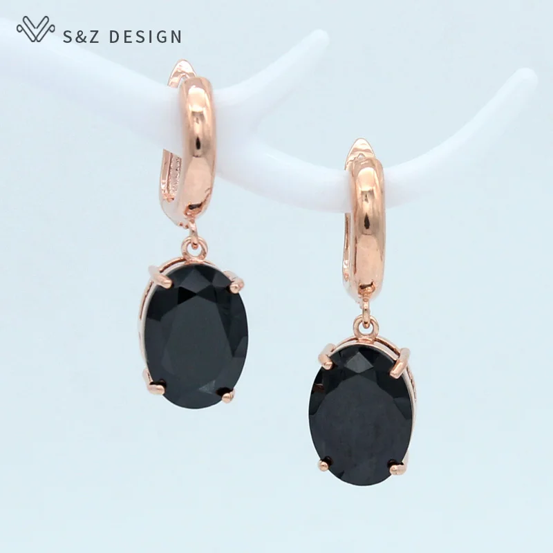S& Z овал, куб, цирконий в форме яйца висячие серьги 585 розовое золото корейский для женщин девушки ювелирные изделия свадебный подарок - Окраска металла: black