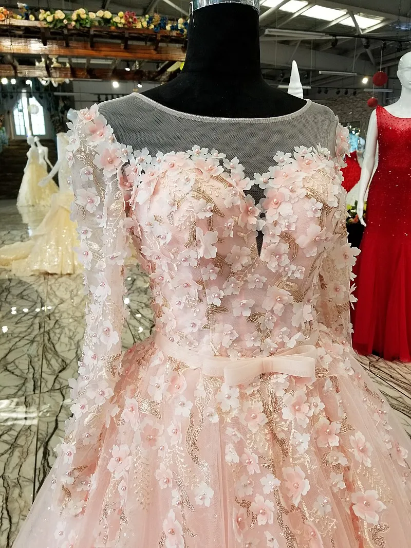 Женское вечернее платье до пола SSYFashion розовое с цветочным кружевом длинными