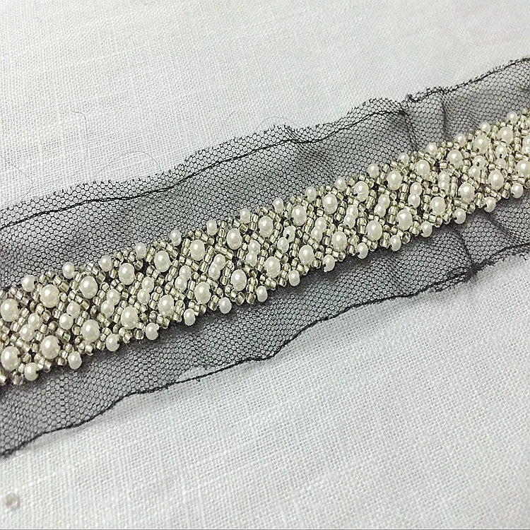 2 ярда ручной работы жемчуг бахрома горный хрусталь кружево с декоративными