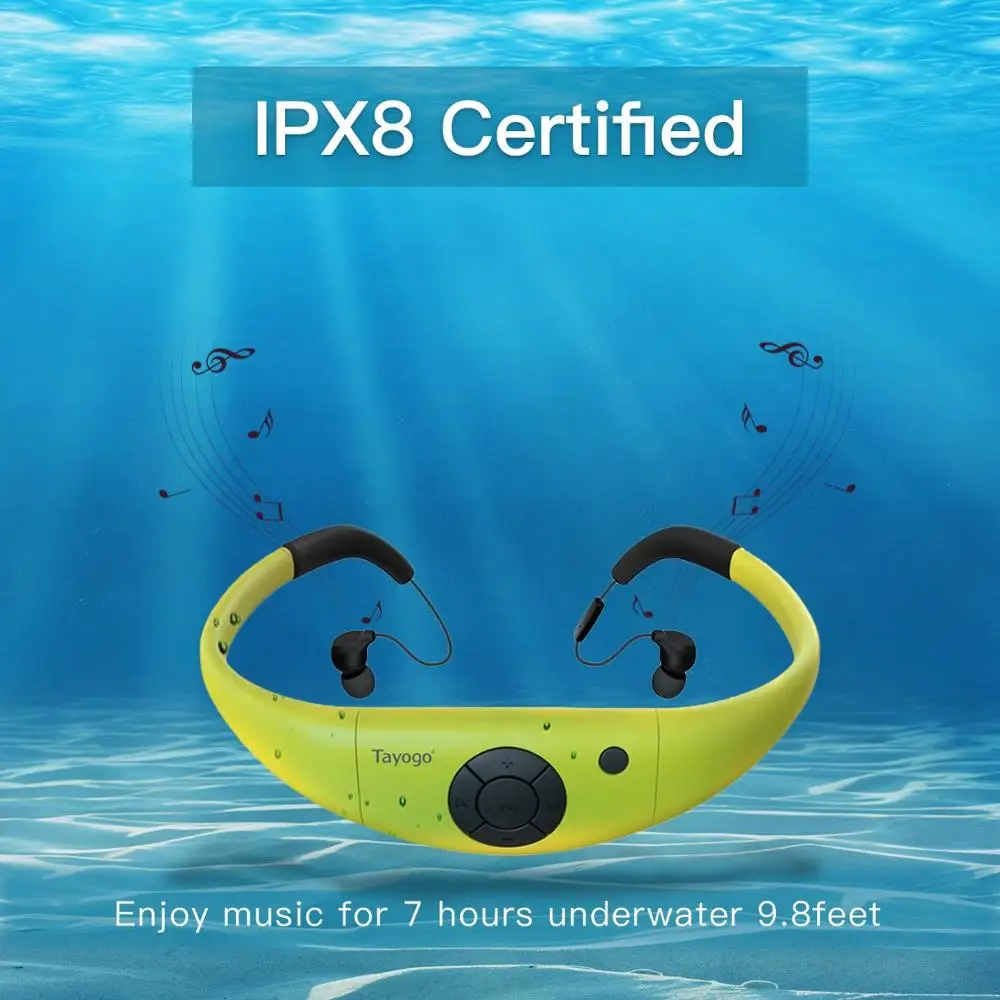 Tayogo IPX8 100% водонепроницаемый MP3 подводный Спорт Плавание музыкальный плеер Bluetooth
