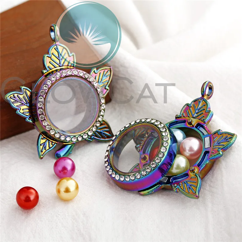 3colors Locket Pendant 50cm Steel Chain Moon Turtle Elephant Floating Glass Rhinestone Photo Necklace | Украшения и аксессуары