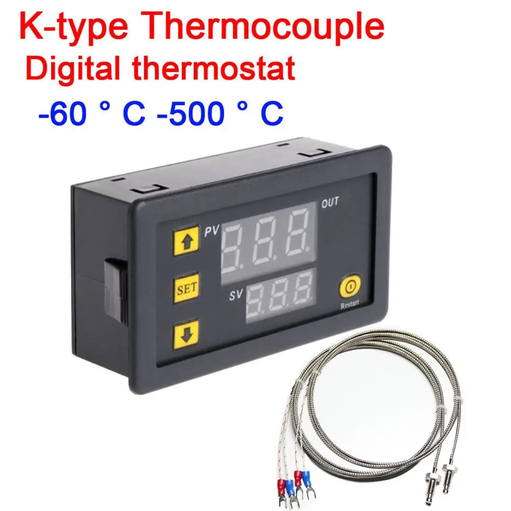 

K-type thermocouple -60℃~+500℃ High temperature digital LED thermostat temp Control switch LED display controller DC 5V 12V 24V