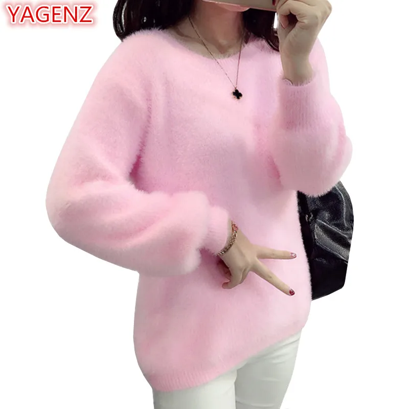 YAGENZ Fashion Short Knitted Sweater Women Tops Autumn Winter Clothes Sweaters And Pullovers Woman Pink Sweater715 | Женская одежда - Фото №1