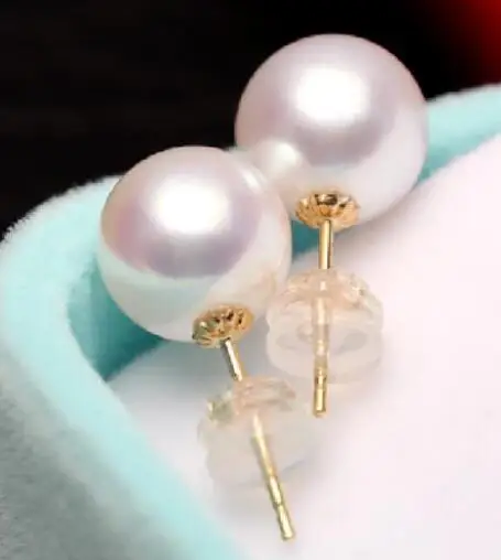 Free Shipping 10-11mm south sea round white pearl earring 18kgold