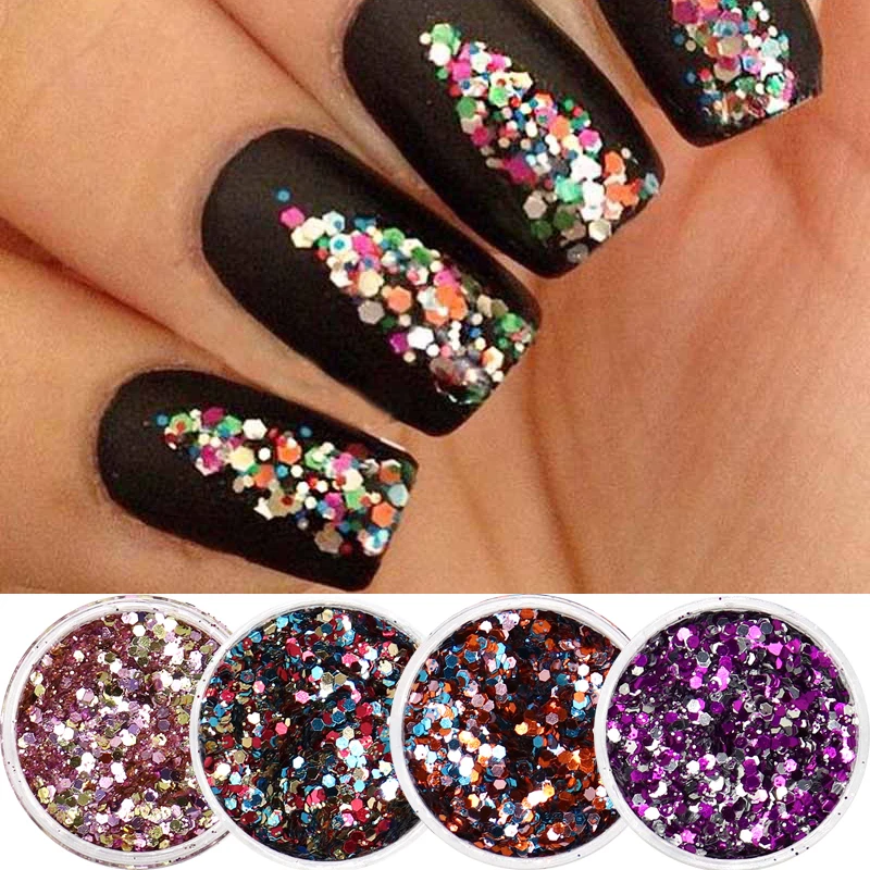 4 шт./голографической Mix Nail Блеск порошок розового и фиолетового цветов градиент