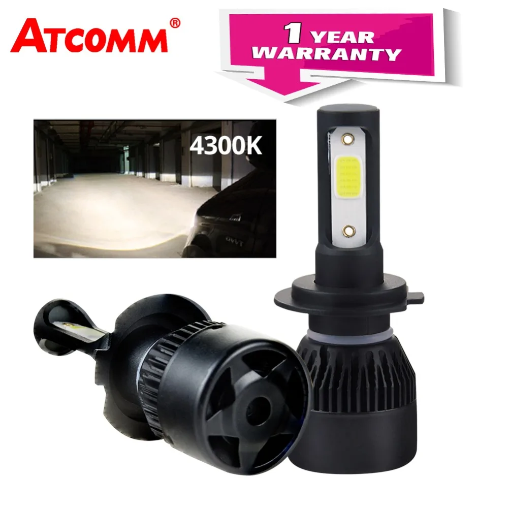 ATcomm светодиодная мини лампа для автомобиля 2 шт. Turbo Ice H7 H4 4300K H1 9005/HB3 9006/HB4 12 В 24 8000Lm