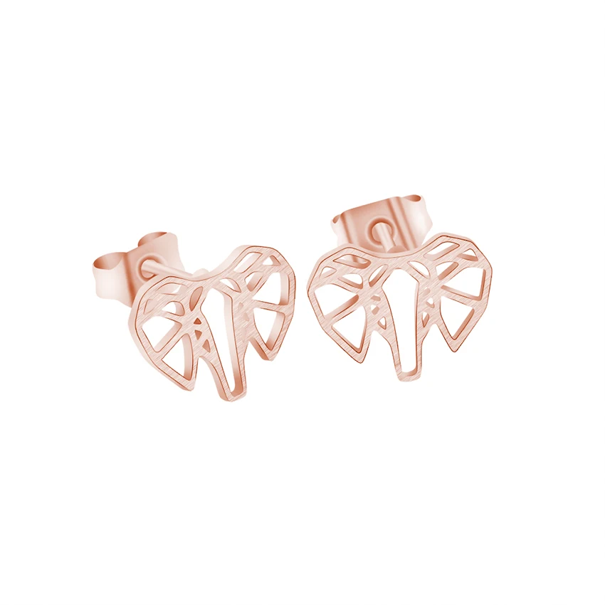 V Attract Origami Accessories Elephant Women Stud Earrings Black Gold Cute Girl Wear Animal Shaped 2018 | Украшения и аксессуары